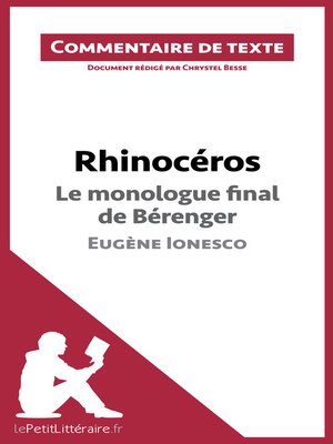 cover image of Rhinocéros de Ionesco--Le monologue final de Bérenger